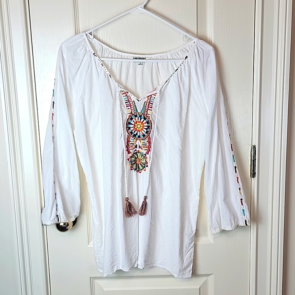 Tantrums Cotton Embroidered Bohemian Tunic women's Med Top